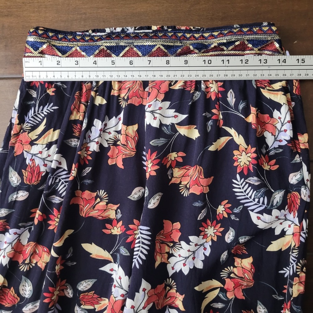 Jaase Floral Wide Leg Palazzo Pants Navy Orange Boho Sequin Waist Small Festival - Picture 6 of 9